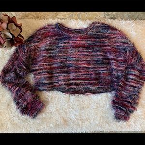 Bershka Crop Top Fluffy Multicolor Sweater